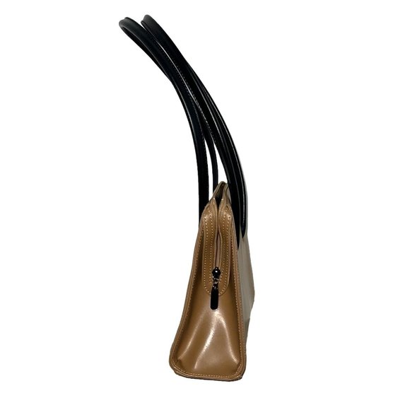 Vintage C. Valentino Handbag - Tan Leather With Black Shoulder Straps - Picture 11 of 11